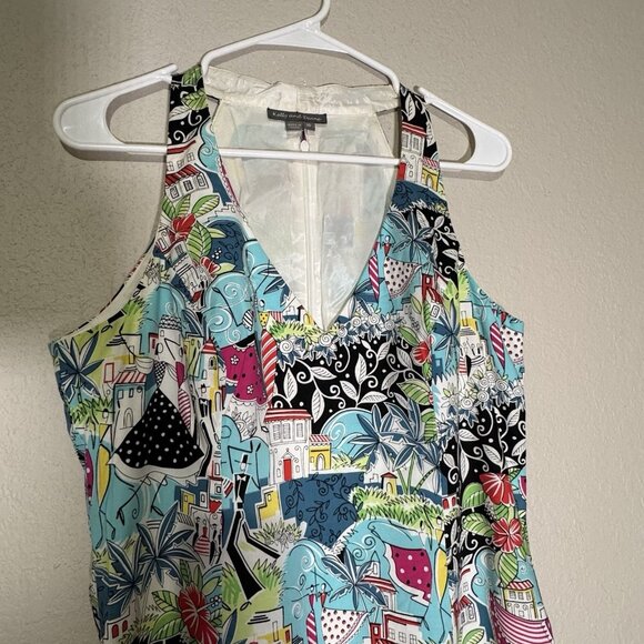 Kelly and Diane Vibrant Print Halter Beaded Trim  Dress Size 10 Cruise Vacation - Picture 10 of 16